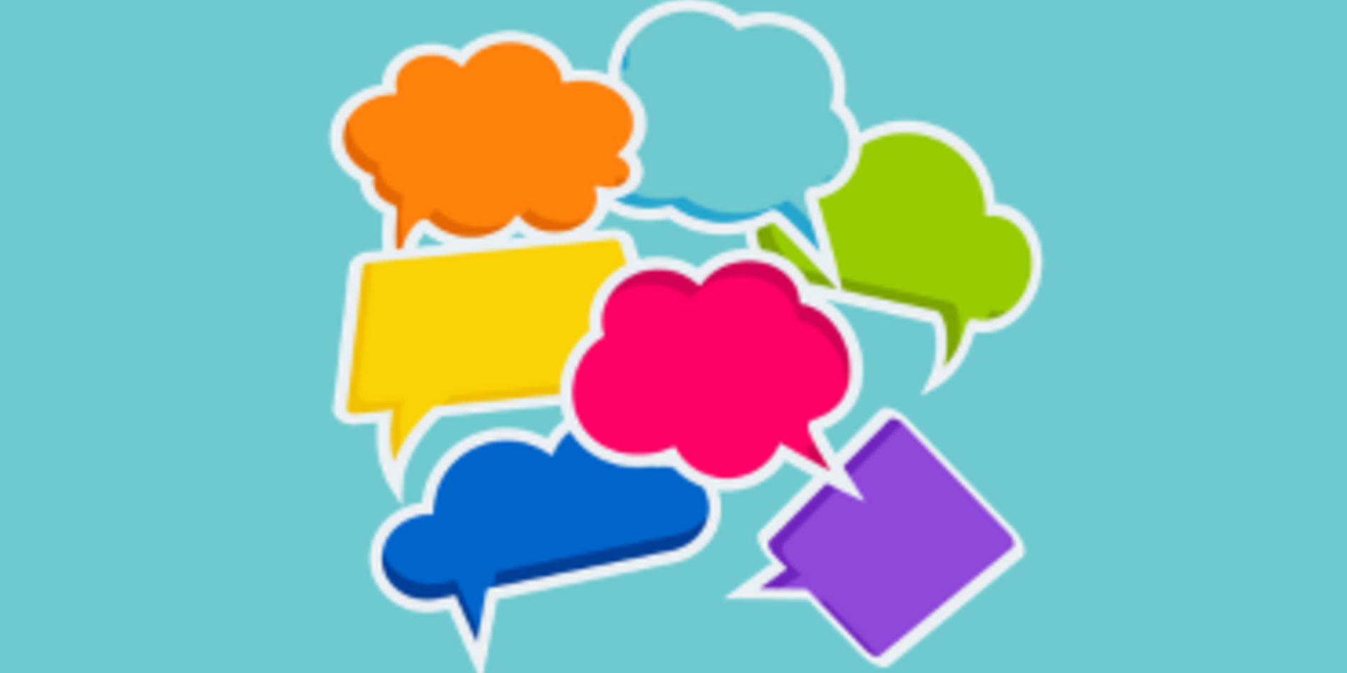 Colorful speech bubbles on teal background