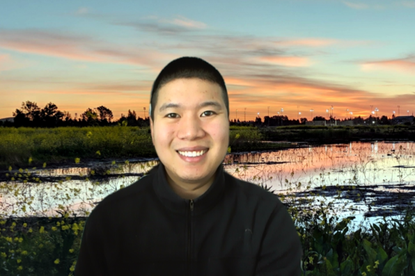 Alan Tan with virtual background of Fremont sunset