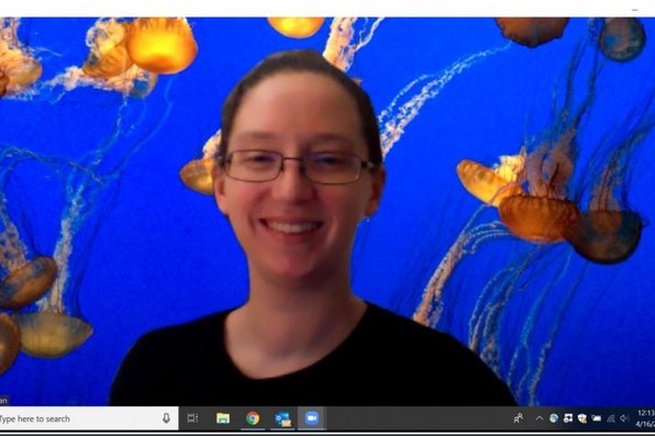 Amanda Edelman with virtual background of jellyfish