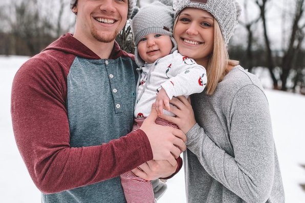 Ashley Shafer with her family in the snow