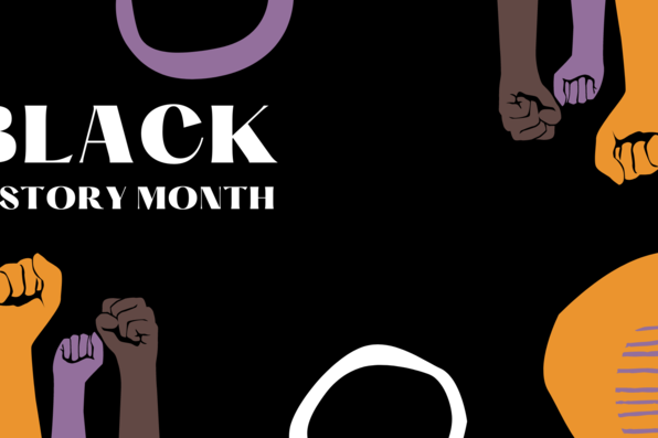 Black history month raised fists with graphic designs background