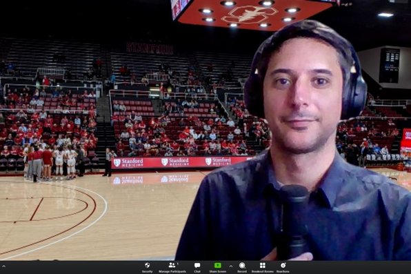 Gisleno Fernandez with virtual background of basketball game