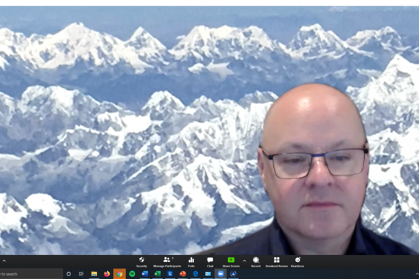 Mark Lemley with a virtual background of Mt.Everest