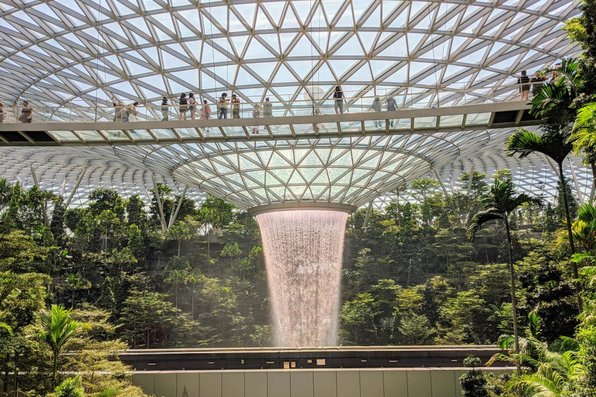 Indoor waterfall at Singapore gardens